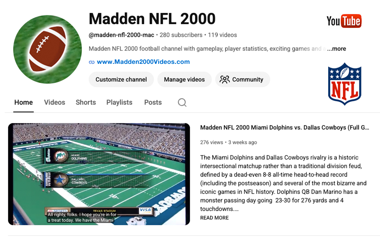 Madden NFL 2000 YouTube Channel