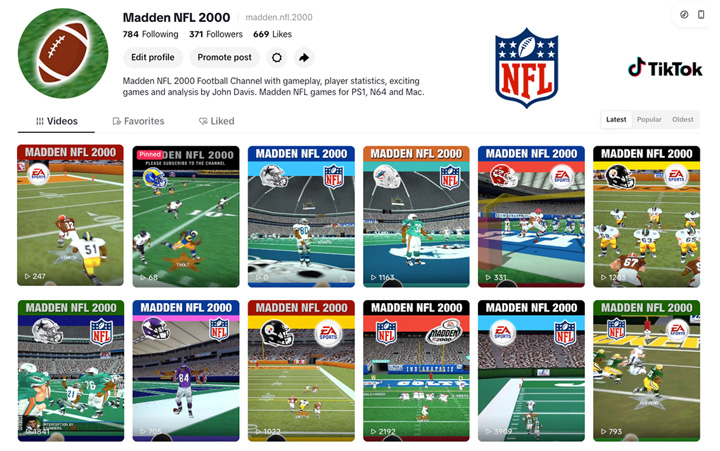 Madden NFL 2000 TikTok Channel Photo