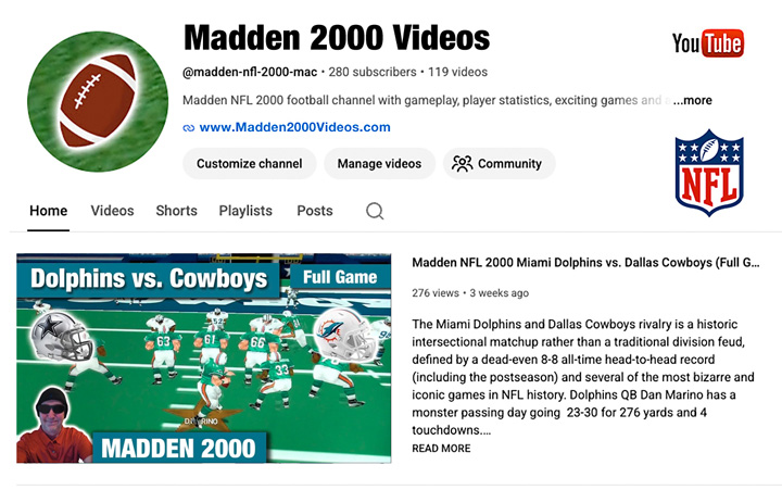 Madden NFL 2000 YouTube Channel Photo